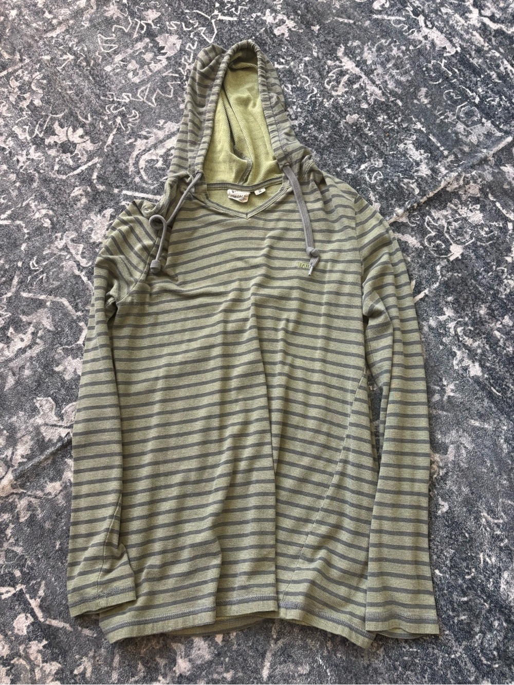 Vans Olive Green & Gray Striped Hooded Kids Sweatshirt